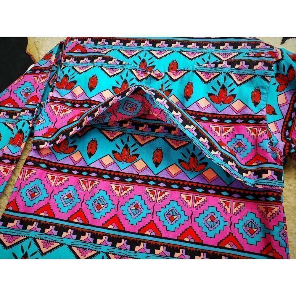 Vtg 1980s 90s NAVAJO Turquoise Pink ALL-OVER Print BRUSHPOPPER Rodeo Shirt Sz S - Picture 7 of 8